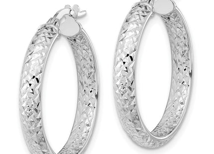 14K White Gold Polished and Diamond-cut Inside and Out Fancy Hoop Earrings (Style TC1024W)