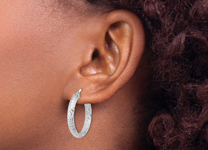 14K White Gold Polished and Diamond-cut Inside and Out Fancy Hoop Earrings (Style TC1024W)
