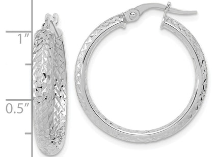 14K White Gold Polished and Diamond-cut Inside and Out Fancy Hoop Earrings (Style TC1024W)