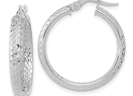 14K White Gold Polished and Diamond-cut Inside and Out Fancy Hoop Earrings (Style TC1024W)