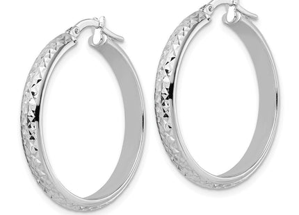 14K White Gold Diamond Cut Hoop Earrings (Style TC1027W)