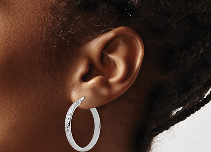 14K White Gold Diamond Cut Hoop Earrings (Style TC1027W)