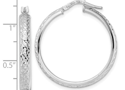 14K White Gold Diamond Cut Hoop Earrings (Style TC1027W)