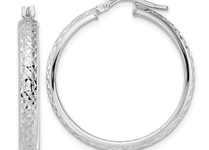 14K White Gold Diamond Cut Hoop Earrings (Style TC1027W)