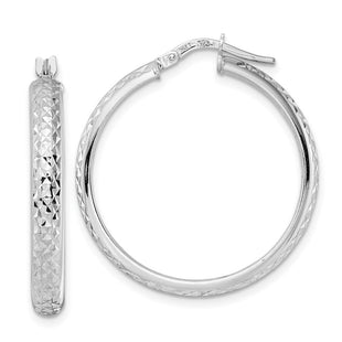 14K White Gold Diamond Cut Hoop Earrings (Style TC1027W)