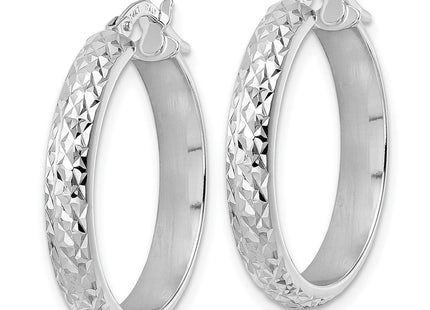14K White Gold Diamond Cut Hoop Earrings (Style TC1028)