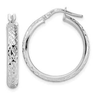 14K White Gold Diamond Cut Hoop Earrings (Style TC1028)