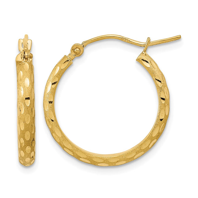 14K Polished and Satin Diamond-cut Hoop Earrings, 20.44 x 19.86mm