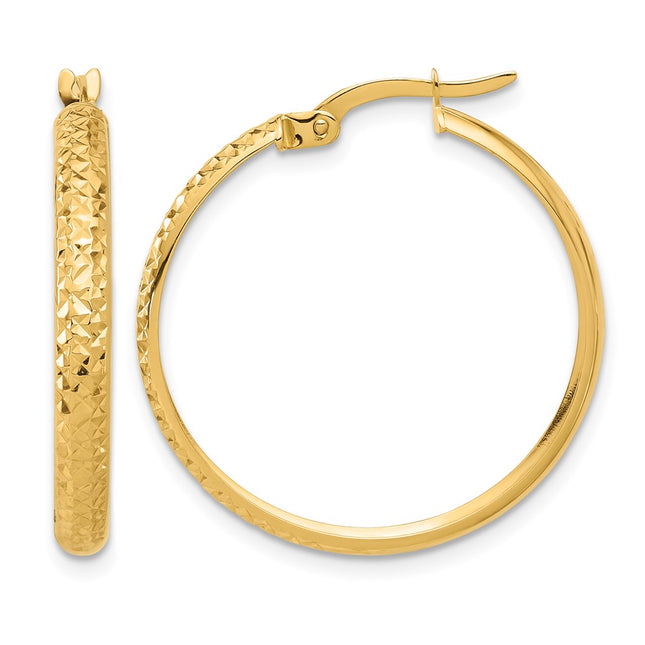 14K Polished and Diamond-cut Hoop Earrings, 26.75 x 26.5mm