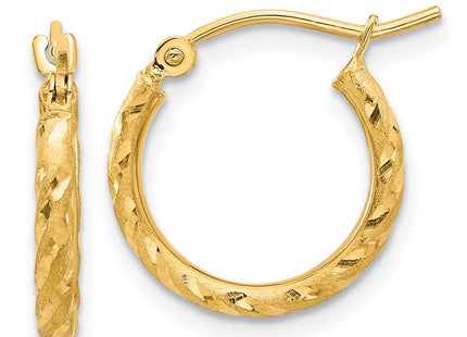 14k Polished and Satin D/C Hoop Earrings (Style TC1045)