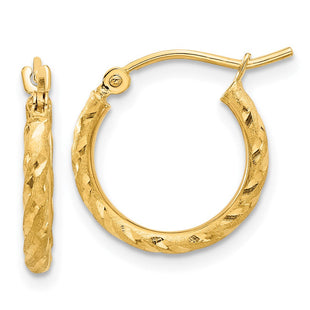 14k Polished and Satin D/C Hoop Earrings (Style TC1045)