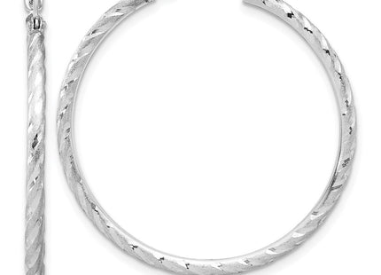 14k White Gold Polished and Satin D/C Hoop Earrings (Style TC1046W)