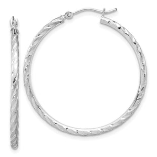 14k White Gold Polished and Satin D/C Hoop Earrings (Style TC1046W)