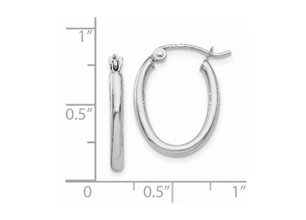 14k White Gold Polished Oval Tube Hoop Earrings (Style TC117)