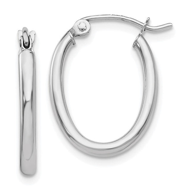 14k White Gold Polished Oval Tube Hoop Earrings, 10 x 2mm