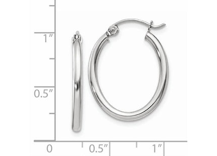14k White Gold Polished Oval Tube Hoop Earrings (Style TC118)