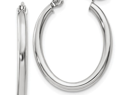 14k White Gold Polished Oval Tube Hoop Earrings (Style TC118)
