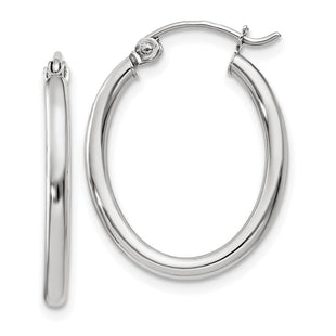 14k White Gold Polished Oval Tube Hoop Earrings (Style TC118)