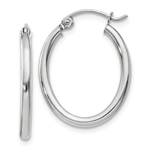 14k White Gold Polished Oval Tube Hoop Earrings, 24 x 2mm