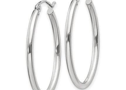 14k White Gold Polished Oval Tube Hoop Earrings (Style TC119)