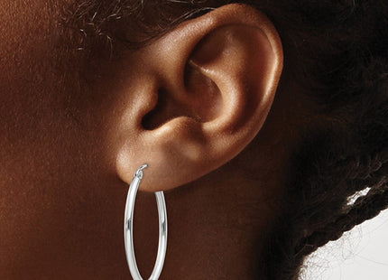14k White Gold Polished Oval Tube Hoop Earrings (Style TC119)