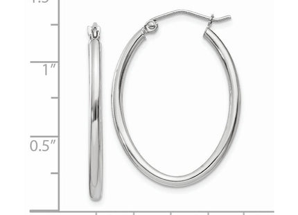 14k White Gold Polished Oval Tube Hoop Earrings (Style TC119)