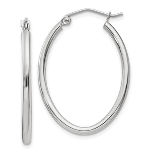 14k White Gold Polished Oval Tube Hoop Earrings (Style TC119)