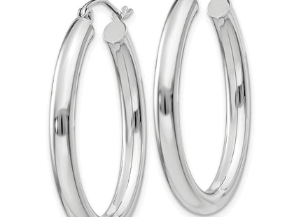 14k White Gold Polished Oval Tube Hoop Earrings (Style TC120)