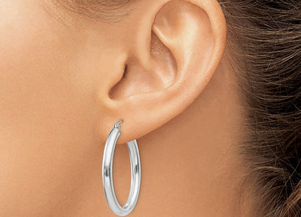 14k White Gold Polished Oval Tube Hoop Earrings (Style TC120)
