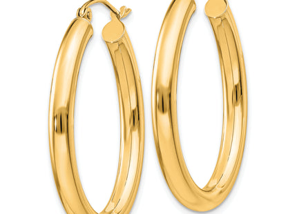 14k Polished Oval Tube Hoop Earrings, 32 x 3.5mm