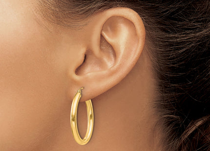 14k Polished Oval Tube Hoop Earrings, 32 x 3.5mm