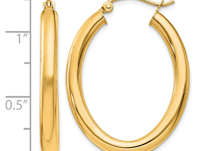 14k Polished Oval Tube Hoop Earrings, 32 x 3.5mm