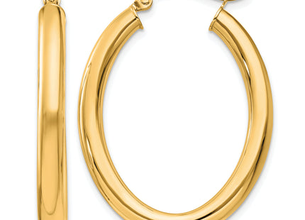 14k Polished Oval Tube Hoop Earrings, 32 x 3.5mm
