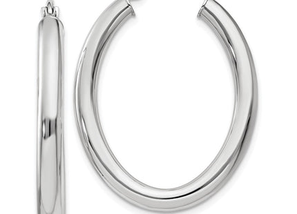 14k White Gold Polished Oval Tube Hoop Earrings (Style TC120)