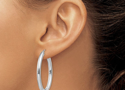 14k White Gold Polished Oval Tube Hoop Earrings (Style TC121)