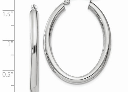 14k White Gold Polished Oval Tube Hoop Earrings (Style TC121)