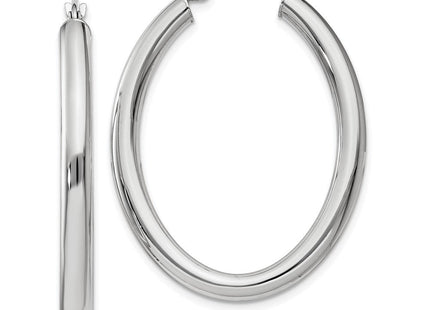 14k White Gold Polished Oval Tube Hoop Earrings (Style TC121)