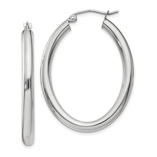 14k White Gold Polished Oval Tube Hoop Earrings (Style TC121)