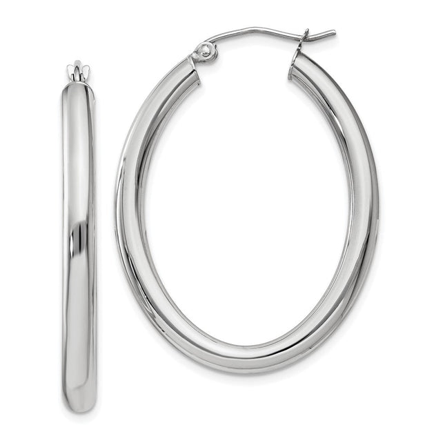 14k White Gold Polished Oval Tube Hoop Earrings, 37.75 x 3.5mm