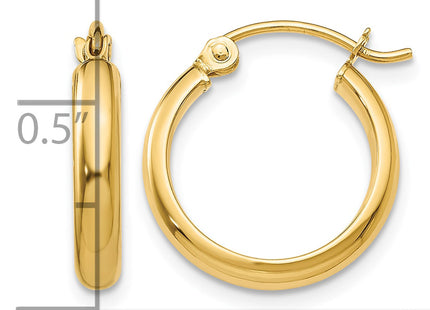 14k Round Tube Hoop Earrings, 12 x 2.75mm