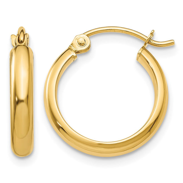 14k Round Tube Hoop Earrings, 12 x 2.75mm