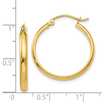 14K Round Tube Hoop Earrings, 22 x 2.75mm