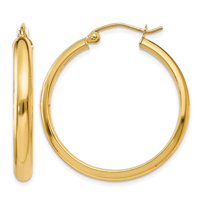 14k Round Tube Hoop Earrings, 26 x 3.75mm