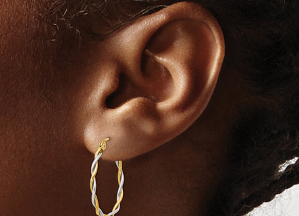 14k Two-tone Polished Twisted Hoop Earrings, 21 x 1.8mm