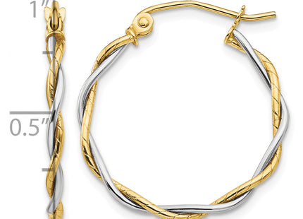 14k Two-tone Polished Twisted Hoop Earrings, 21 x 1.8mm