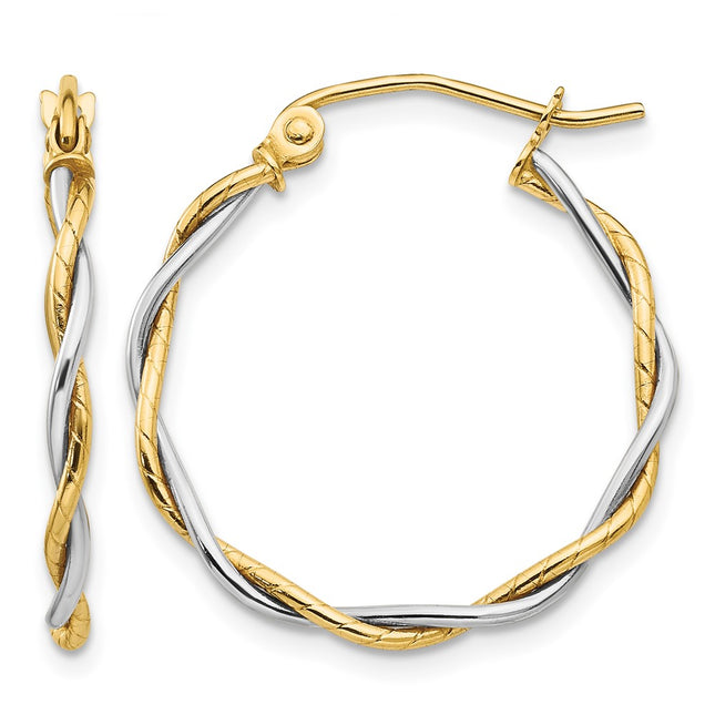 14k Two-tone Polished Twisted Hoop Earrings, 21 x 1.8mm