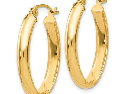 14K Polished Oval Hoop Earrings, 24 x 3.5mm