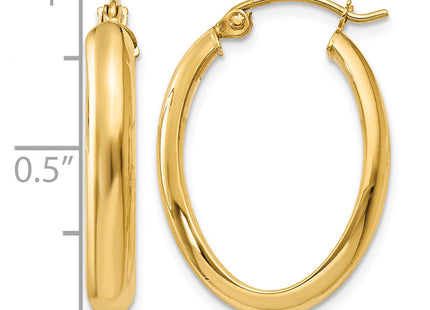 14K Polished Oval Hoop Earrings, 24 x 3.5mm