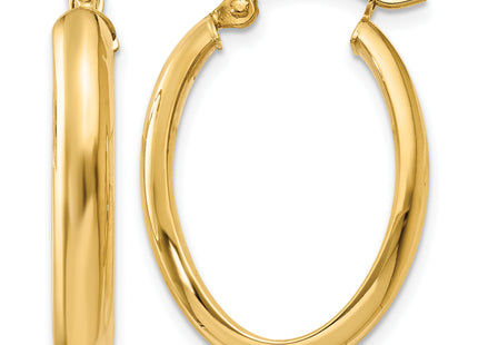 14K Polished Oval Hoop Earrings, 24 x 3.5mm