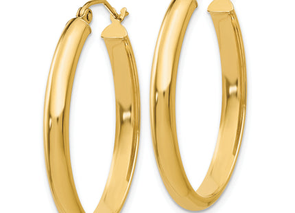 14K Polished Oval Hoop Earrings, 30 x 3.5mm